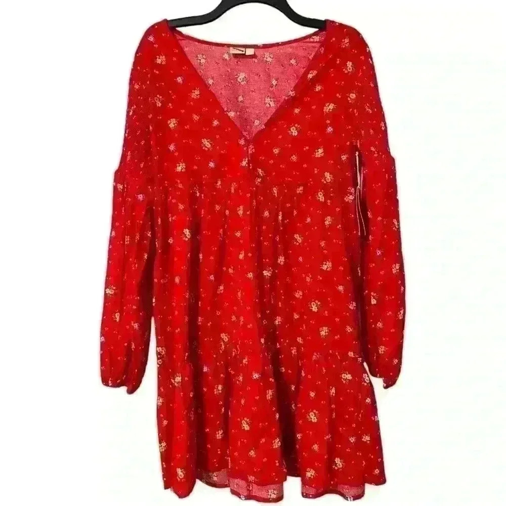 {Billabong x Wrangler} Falling For You Floral Ruffle Dress in Red- Women's Small - Picture 3 of 12